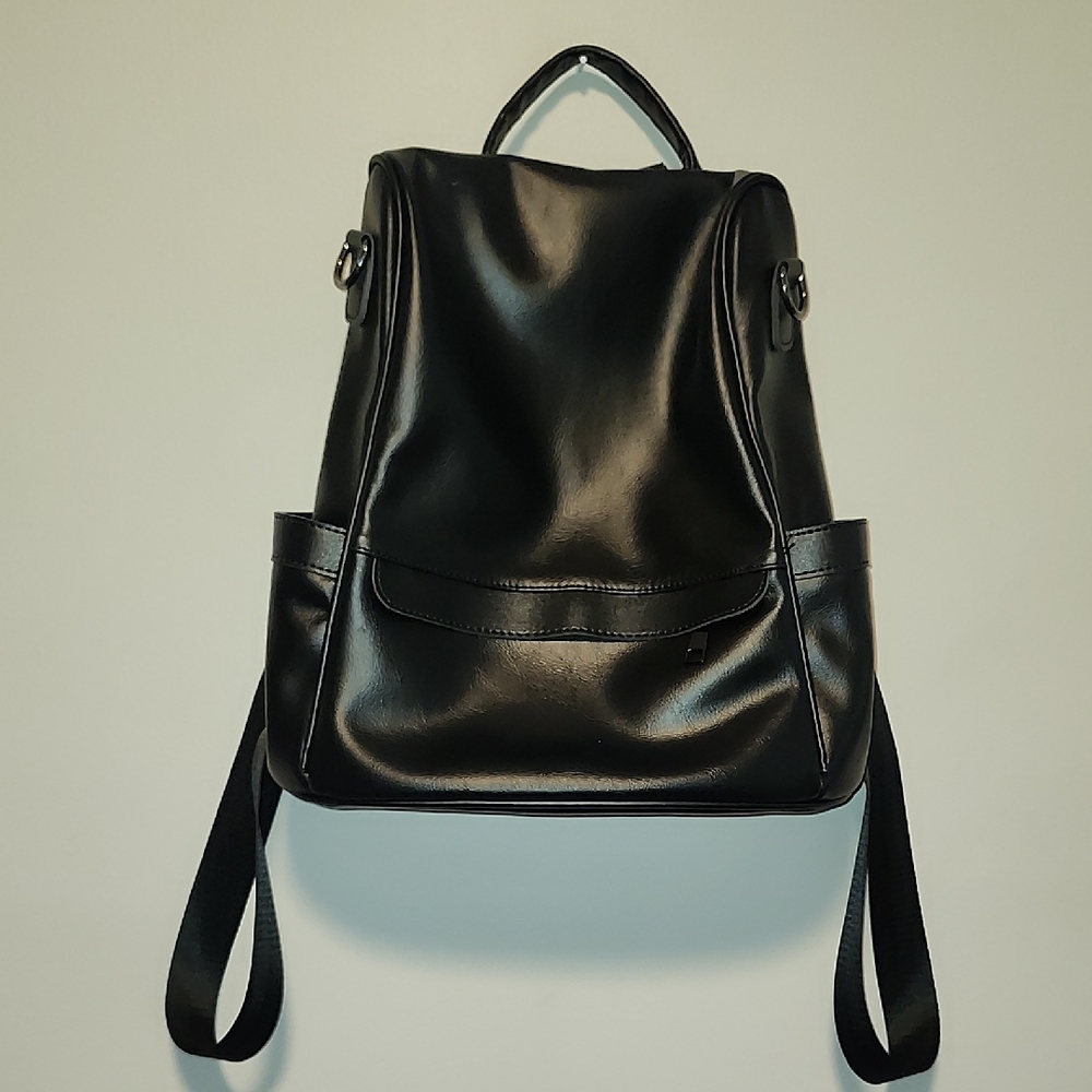 Cheruty Anti Theft Vegan Leather Minimalist Sleek Black Leather Backpack Neutral